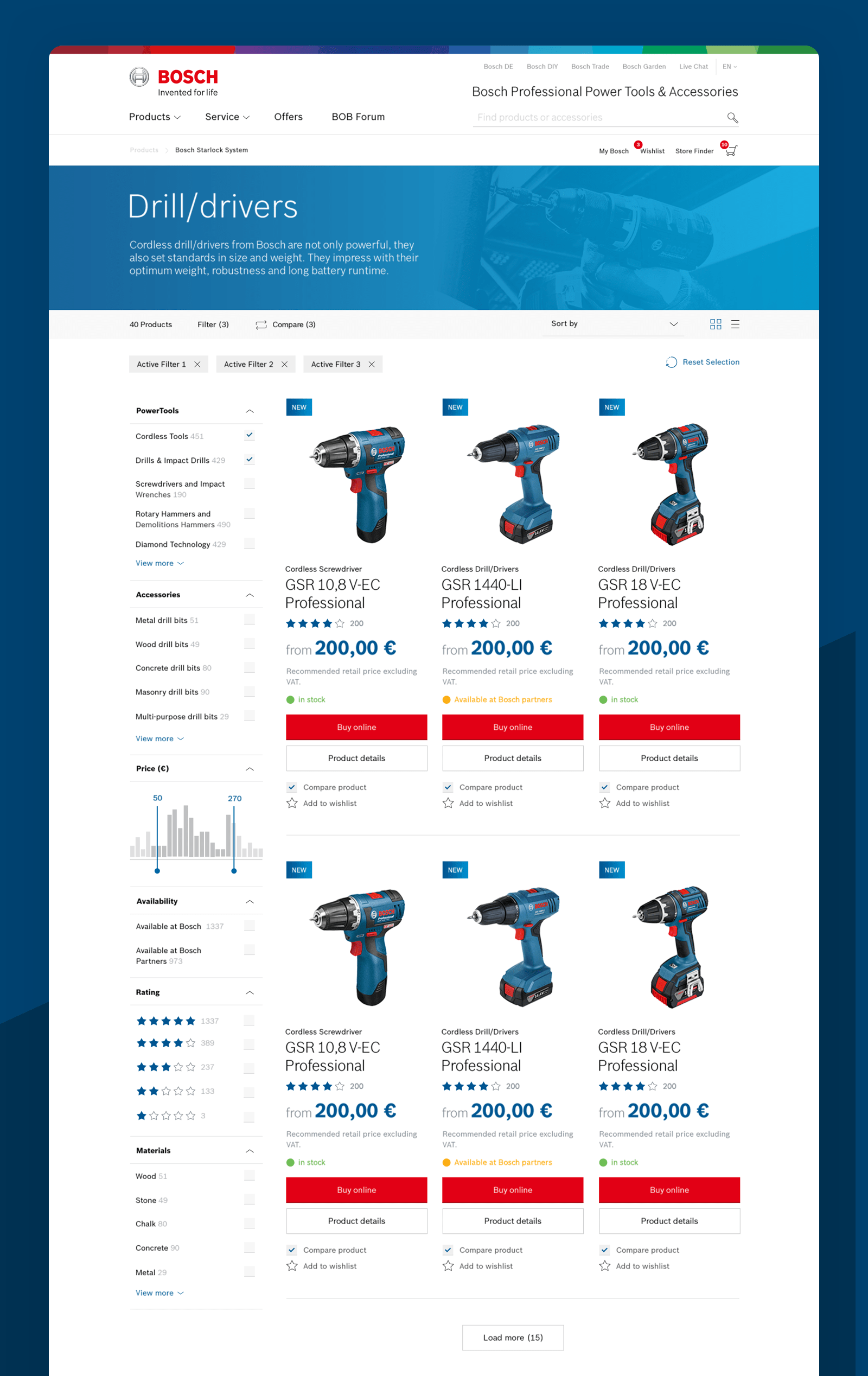 Product listing page on desktop.
