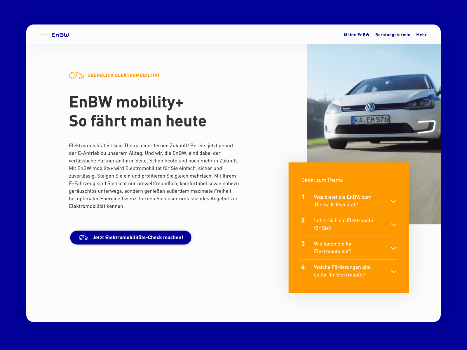 Header area of electromobility landingpage.